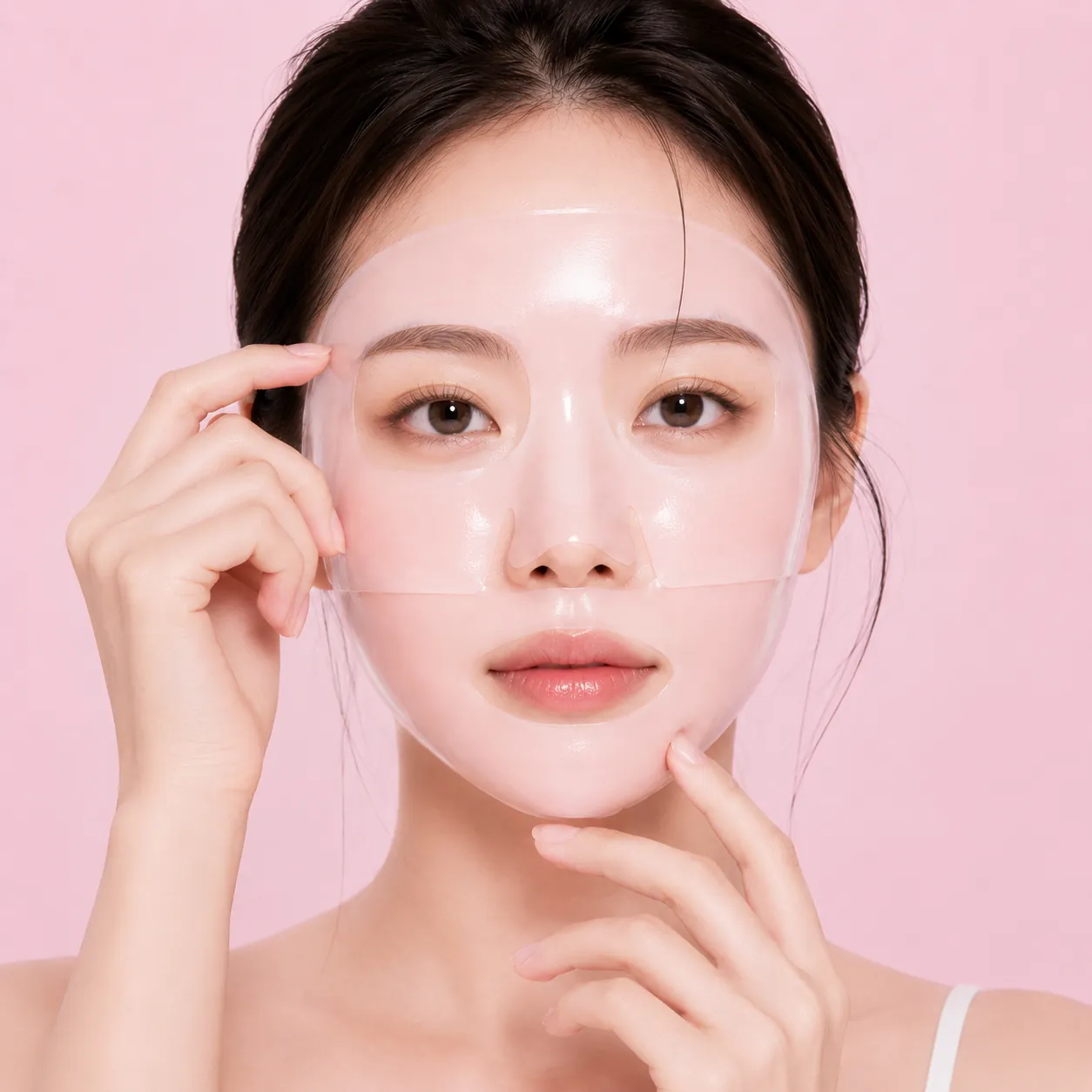 Model wearing the gel mask